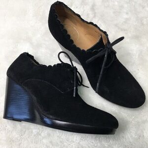 Jack Rogers Women’s Black Suede Leather Lace up Wedge Shoes Size 8